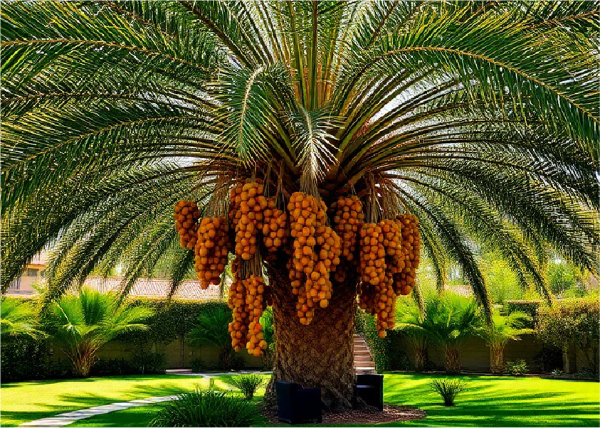 Fresh dates on palm tree